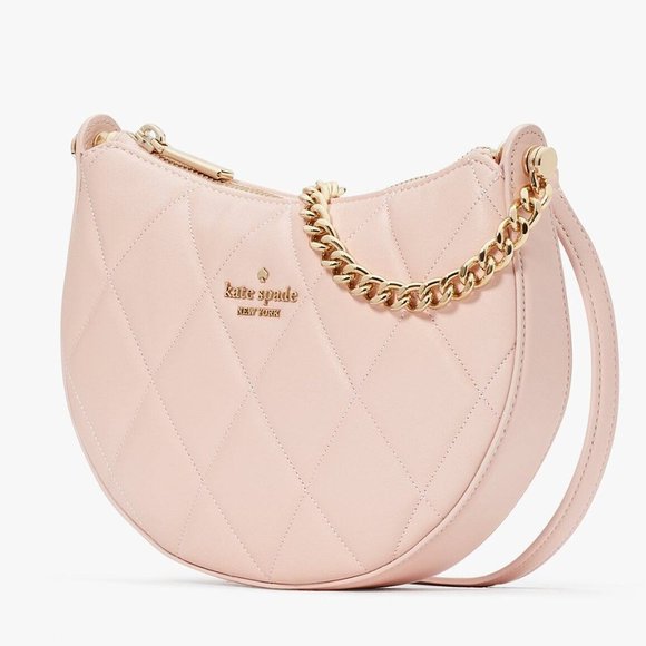 New Kate Spade Carey Zip Top Crossbody Quilted Smooth Leather Conch Pink - Picture 3 of 5